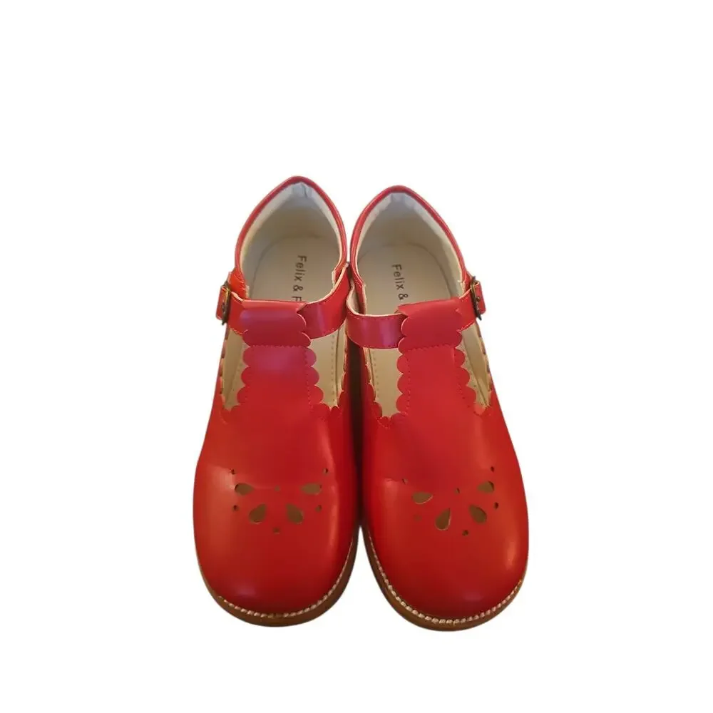 FELIX & FLORA Red Mary Jane Shoes Adjustable Strap Closure Soft Leather Size 3